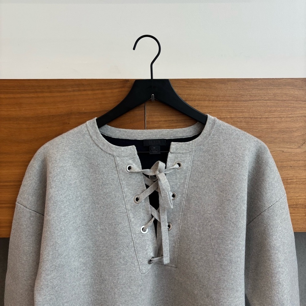 J.CREW COLLECTION BONDED LACE-UP MERINO WOOL SWEATER, SIZE M - Picture 2 of 12